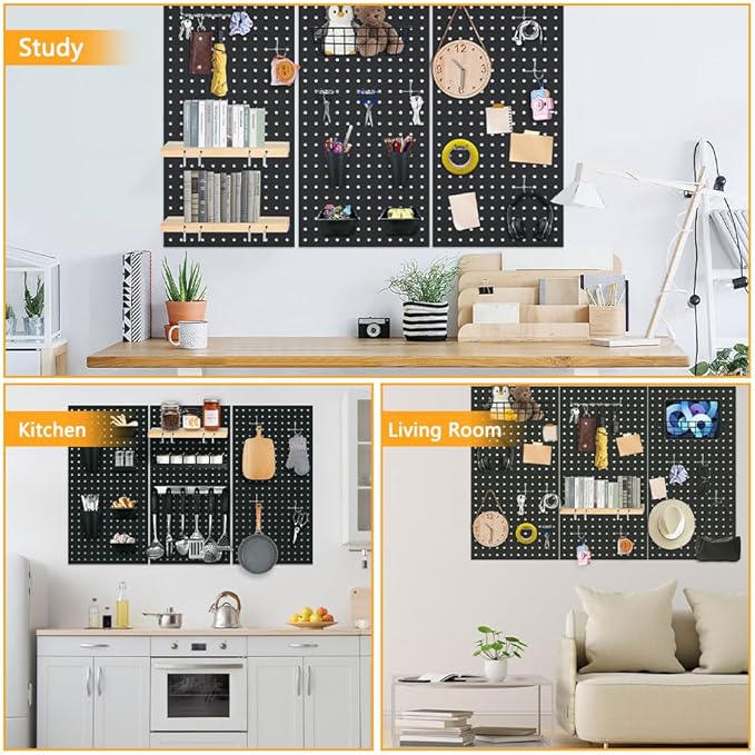 3pcs Heavy Duty Metal Pegboard Panels, Garage Wall Mounted Tool Organizer Peg Board for Garage, Workshop Storage and Workbenc