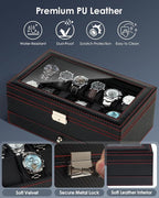 Kukikan Watch Box Jewelry Organizer, 12-Slot 2-Layer Watch Case Storage with Large Glass Lid, Watch Storage Case for Men with