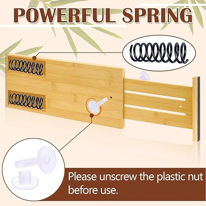 8 Pcs 6'' High Bamboo Drawer Dividers, Non-slip Deep Kitchen Dresser Drawer Organizer with Spring Loaded Adjustable Expandabl