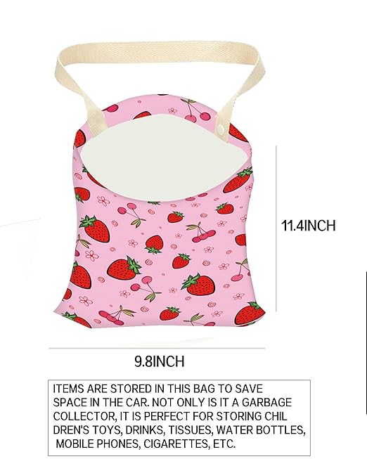 Car Trash Can, Durable Hanging Car Trash Garbage Bag, Cute Automotive Garbage Cans Organizer, Cute Pink Cherry Strawberry