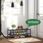 Kiplant Black 2-Tier Long Stackable Bamboo Wood Shoe Rack for Closet, Entryway & Hallway