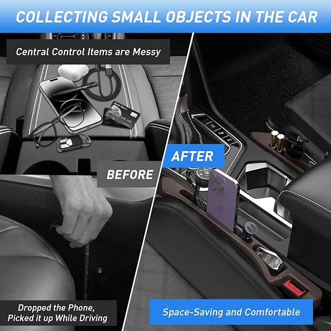 Car Seat Gap Filler 2Pack, Inserts Between Seats Console with Organizer Storage Upgraded Phone Holder Car Side Seat Gap Fillers Cars Front Seats Fill Plug Car Essentials for Vehicle SUV Truck (Brown)