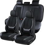 Coverado Front and Back Seat Covers 5 Pieces, Full Set Universal Seat Covers for Cars, Breathable Fabric&Leather Car Seat Pro