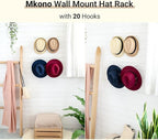 Mkono Hat Rack for Wall Baseball Cap Organizer Hanger with 20 Hooks Modern Metal Hat Holder Wall-Mounted Caps Display for Clo