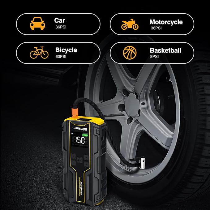 Car Jump Starter with Air Compressor, VoltSurge 6000A Peak 12V Battery Jumper Starter Portable Booster Pack, 150PSI Safe