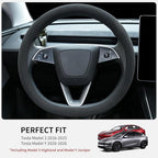 Suede Steering Wheel Cover for Tesla Model 3/Y 2016-2025 2026 Juniper/Highland, Non-Slip Breathable Tesla Model 3/Y Steering Wheel Protector, Black