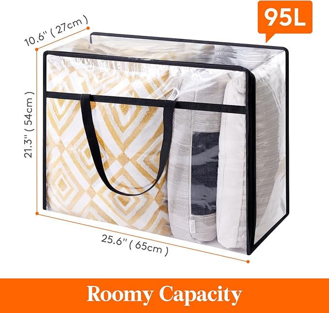 Lifewit 3 Pack Clear Clothes Storage Bags, 95L Plastic Blanket Storage Bag, Vinyl Foldable Moving Bags with Zipper, Closet Or