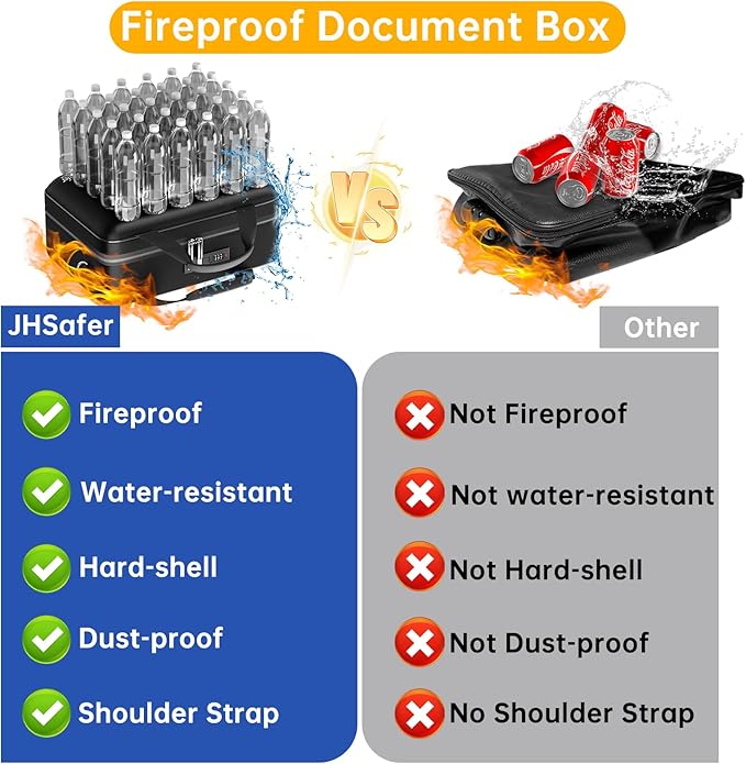 5200℉ Fireproof Document Box with lock, Hard-Shell Case File Organizer with 24 Pocket Accordion File Folder, Portable Safe Bo