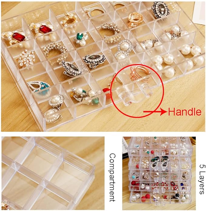 YUFONG Earring Storage Box Organizer, Acrylic Jewelry Storage Box Holder 5 Drawers Transparent Jewelry Display Stand with 120