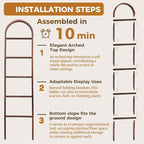 Sintuff Arched Blanket Ladder for Living Room, 5.5ft Wooden Blanket Rack, 5-Tier Natural Leaning Ladder Shelf for Farmhouse B