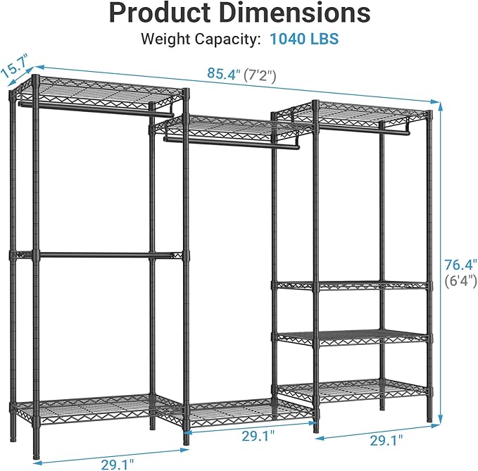 VIPEK V5 Plus Large Portable Closet Rack Freestanding Wardrobe Closet, Multi-Functional Clothes Rack Heavy Duty Metal Clothin
