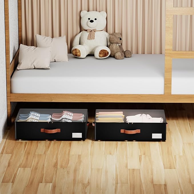 Underbed Storage With Wheels,Large Capacity 7.5 inches Height Storage Bins,Rolling Underbed Shoe Storage Containers,dorm Stor