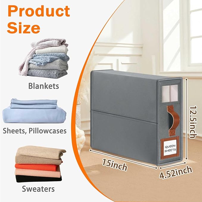 GhvyenntteS 6 Pack Bed Sheet Organizers and Storage, Sturdy Bed Sheet Organizer with Zipper and Handle, Foldable Linen Closet