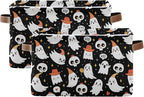 xigua Halloween Ghost Storage Basket Collapsible Storage Bins Waterproof Canvas Storage Basket with Leather Handles for Home 