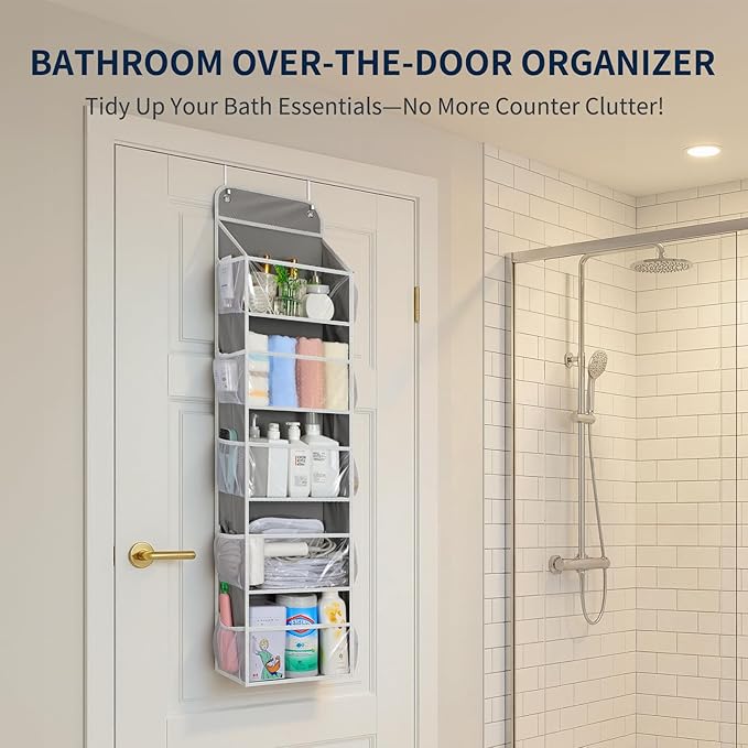 Yecaye 5-Tier Over the Door Organizer Hanging, Toy Stuffed Animal Storage, Behind the Door Storage with 5 Clear View Windows 