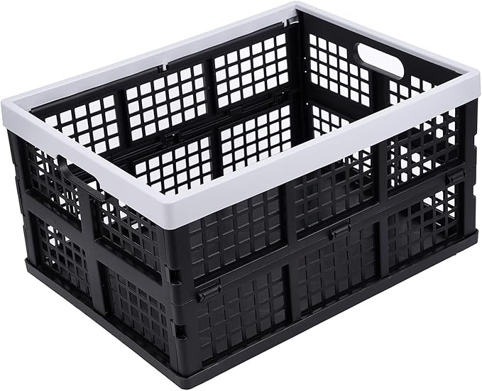 Aebeky 3-Pack Plastic Collapsible Storage Crates-30L,Foldable Plastic Crates for Storage (Black+Gray)