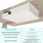 Under Desk Drawer Storage with Lock, 16"x11.8"x3.6", Metal Undermount Table Drawer, Ball Bearing Slides Out Tray Organizer fo