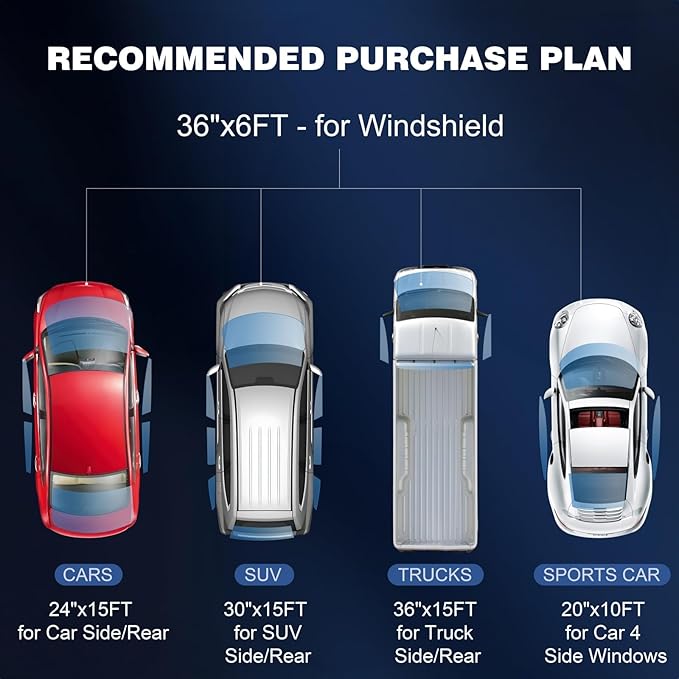 Window Tint Film for Cars Privacy Protection Automotive Film 5% VLT Nano Ceramic Car Winodw Tint Front Windshield Heat Glare UV IR Rays Block Scratch Resistance 36" X15ft