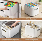 ORGIDOL 8 Pack White Storage Bins with Lids Stackable Storage Container for Organizing, Storage Boxes with Handle for Shelves