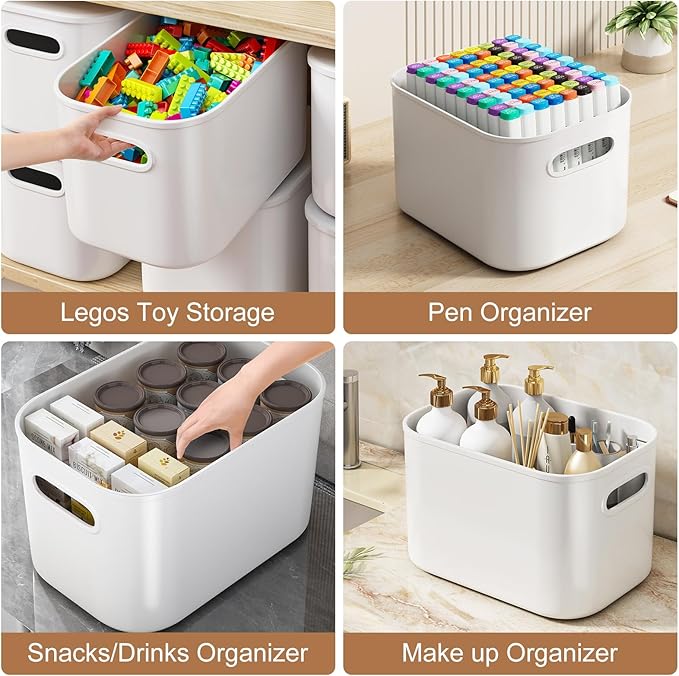 ORGIDOL 8 Pack White Storage Bins with Lids Stackable Storage Container for Organizing, Storage Boxes with Handle for Shelves