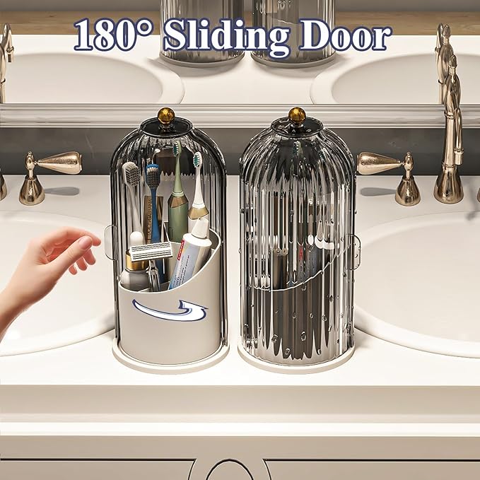 Dustproof Toothbrush Holders with Cover, Rotating Electric Toothbrush and Toothpaste Holder for Bathroom Countertop, 3 Slots 