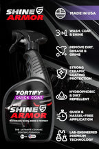 Car Wax Spray and Ceramic Coating for Cars - 3 in 1 Waterless Car Wash and Detailing - Quick Effect Coating Agent for Car - High Gloss Car Coating Spray, Shiny Car Stuff by Shine Armor - 24FlOz