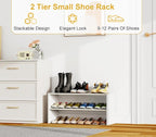 2 Pack 2 Tier Small White Shoe Rack For Closet, Stackable Shoe Shelf Organizer for 18 -24 Pairs of Shoes, Small Shoe Storage 