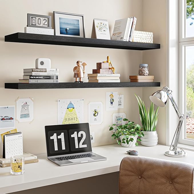Fixwal Floating Shelves for Wall, 47" Long Heavy Duty Wall Mounted Rustic Wood Shelves for Living Room, Bedroom, Bathroom and