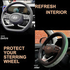 PINCTROT D Shaped Bling Comfy Steering Wheel Cover with Jumbo Crystal Rhinestones, Anti-Slip Diamond Leather, Flat Bottom 14.5-15 Inch (Vivid Green)