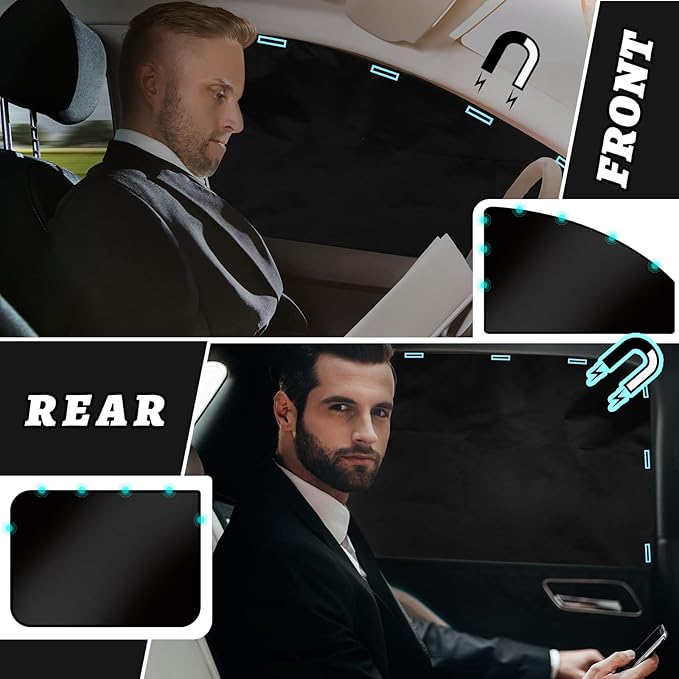 Tallew 5 Pcs Car Window Covers Sun Shades Black Divider Car Curtain Magnetic Privacy Side Sunshade Accessories for Men Adult Auto Camping Sleeping