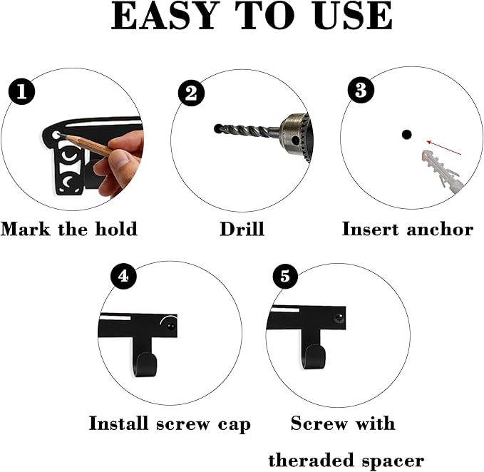 Black Large Metal Rack Wall Mount, Decorative Wall Hanger with 12 Hooks for Coat, Hat, Bag, Car Key, Unique Wall Hooks for En