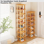SAN HE Bamboo Shoe Rack 17 Tier- Vertical Shoe Rack for Small Spaces, Tall Narrow Shoe Rack Organizer for Closet Entryway Cor