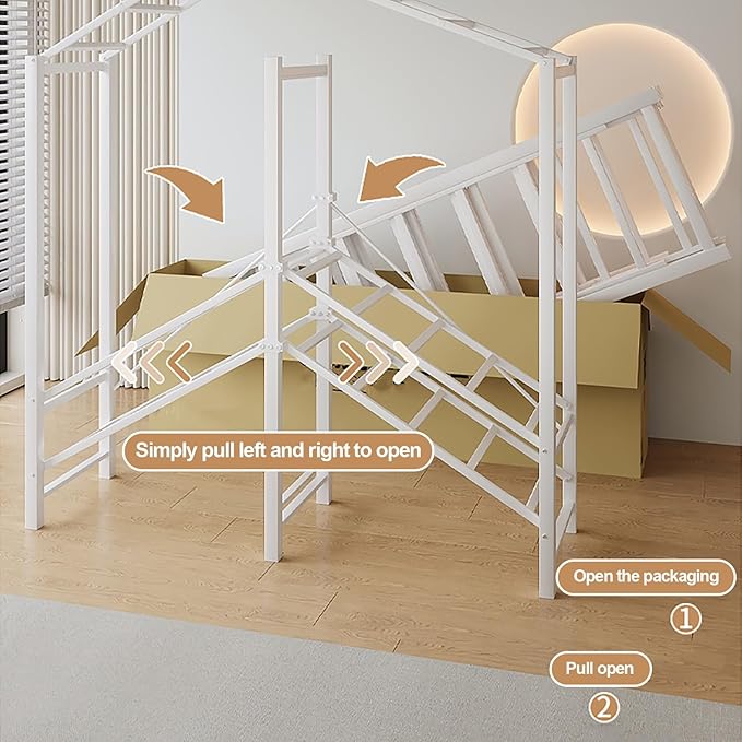 Portable Foldable Wardrobe Closet with Cover, Metal Clothing Rack with Hanging Rods, Space-Saving Coat Storage for Bedroom, 1
