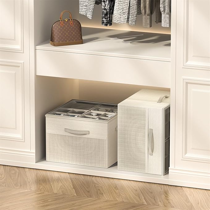 Aokeyee Shoe Organizer for Closet,Foldable Shoe Storage Organizer Box Bin with Adjustable Dividers and Clear Cover, Fits up t