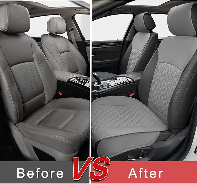 2 Pack Leather Front Seat Covers, Universal Sideless Car Seat Protectors, Waterproof Automotive Seat Cover for Most Cars Truc