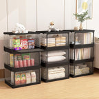 HYBRIDEAS 3-Pack Clear Stackable Storage Bins with Lids Magnetic Doors Open Front Foldable Folding Plastic Craft Containers L