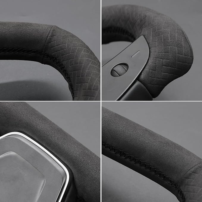 MEWANT Hand Stitched Tesla Model S Yoke Real Leather Steering Wheel Cover Wrap for Tesla Model S 2021-2023 / Model X 2021-2023 Tesla Yoke Steering Wheel Accessories