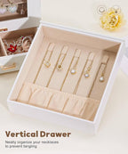 Homde Jewelry Organizer Girls Women Jewelry Box for Necklaces Rings Earrings Gift Bracelets Storage Case (White + Gold)