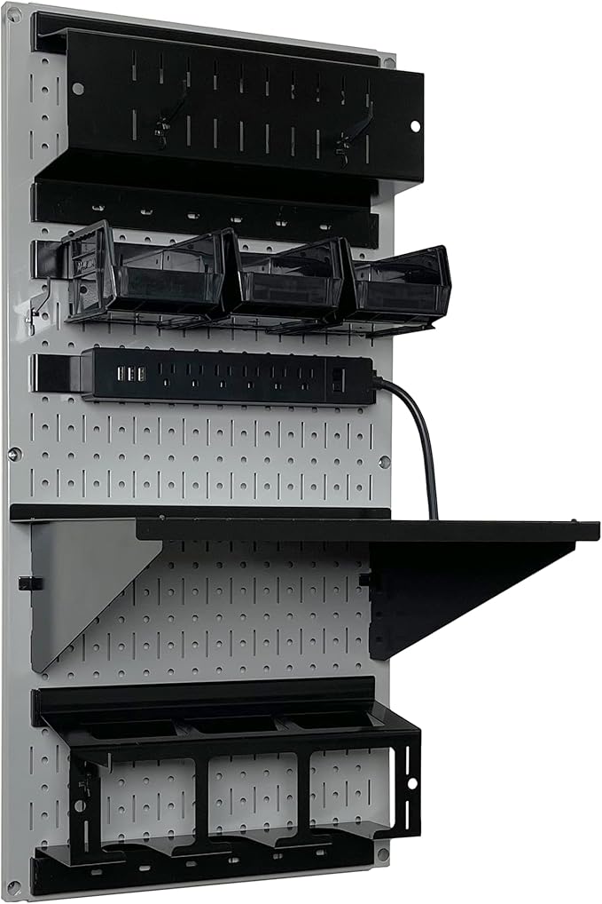 Wall Control Power Tool Storage Organizer Kit Cordless Drill Holder Charging Station Rack 16” x 32” Metal Pegboard Organizati