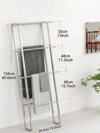 Metal Leaning Ladder Towel Rack, 4-Tier Blanket Stand for Bathroom Living Room, No Drilling Quilt Storage Organizer(Silver)