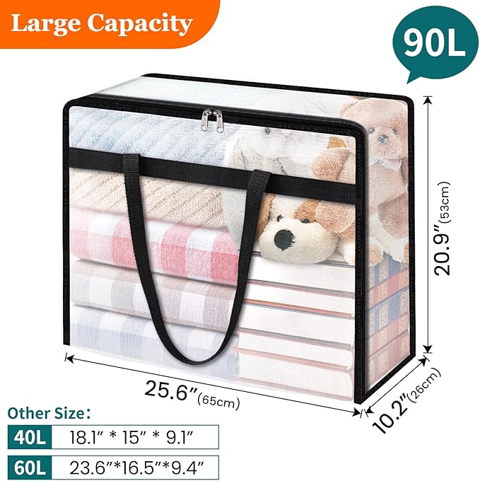 TasticTotes 8 Pack Clear Storage Bags for Comforter, Clothes & Bedding, Plastic Blanket Storage with Zipper and Handle, Movin