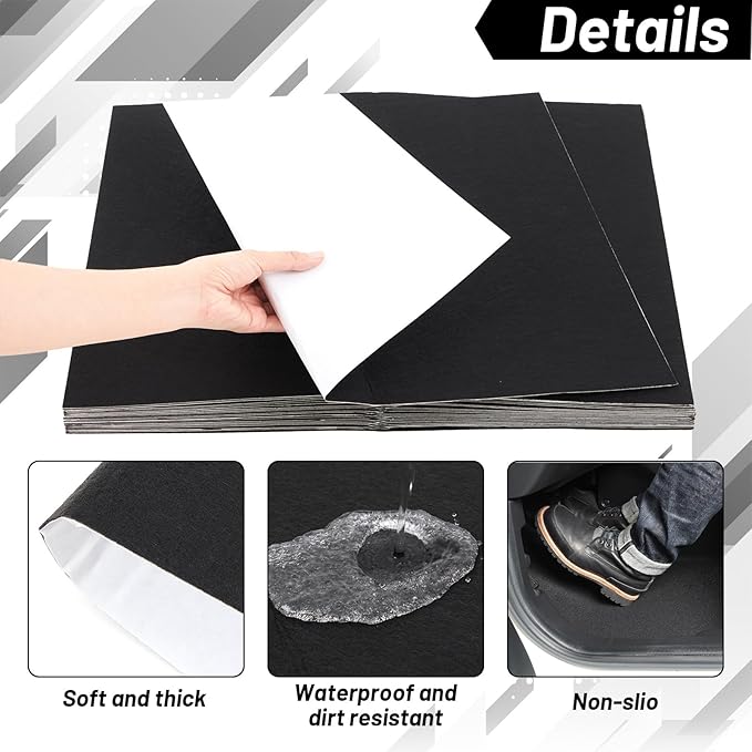 WILLBOND 20 Pcs Self-Adhesive Disposable Car Floor Mats, 15.7"x19.6" Black Felt with Adhesive Backing, 1mm Thick, Universal M