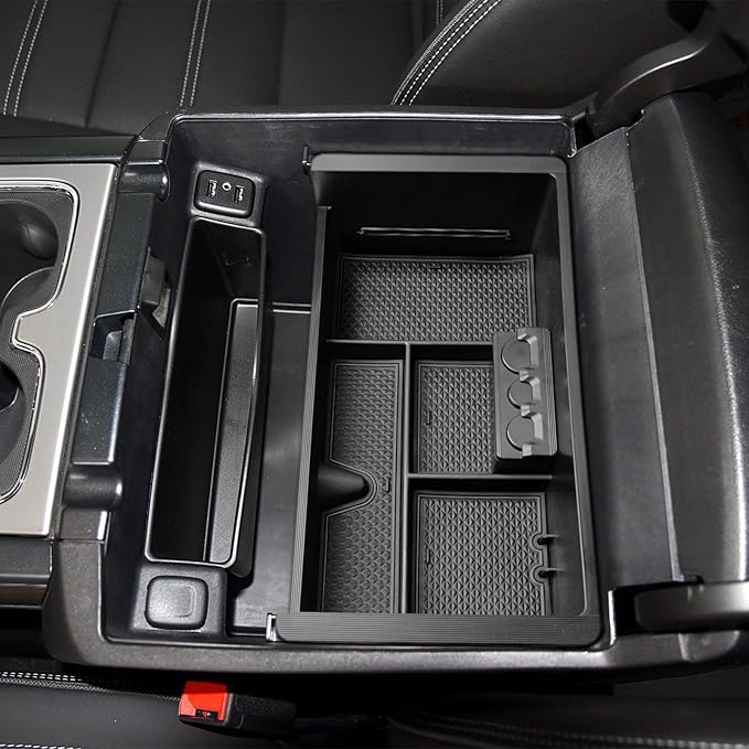 EDBETOS Center Console Organizer Tray Compatible with GMC Sierra 1500 Accessories/Silverado 1500 2014-2018 / Silverado 2500/3500 HD 15-19 /Suburban/Tahoe/Yukon 15-20 Armrest Storage Box (Black Trim)