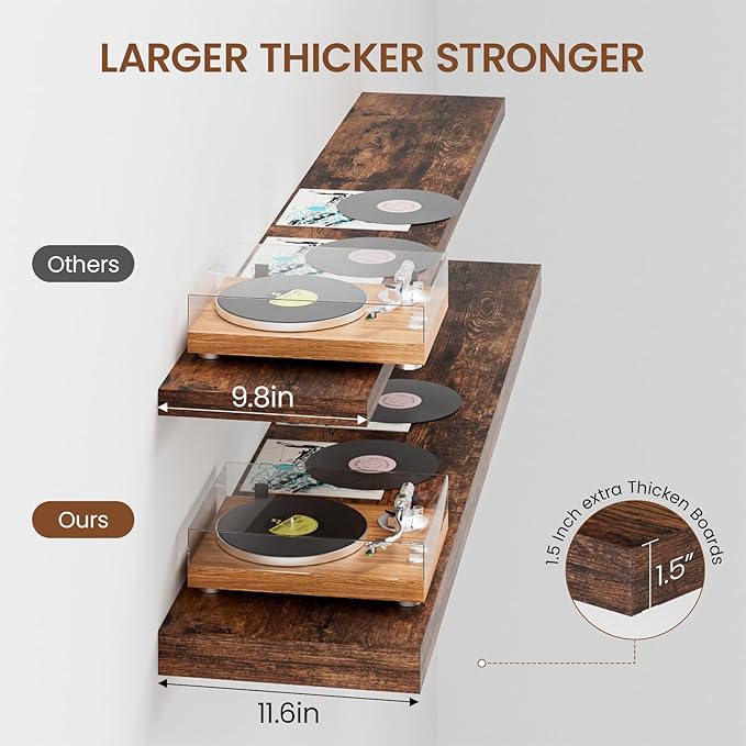 Heimlove 12 Inch Deep Floating Shelves, 55 x 12 inch Extra Long Floating Shelves for Wall, Large Display Shelf & Storage Shel