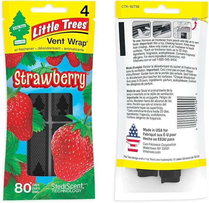 LITTLE TREES Car Air Freshener | Vent Wrap Provides Long Lasting Scent, Invisibly Fresh | 16 Air Fresheners | Strawberry