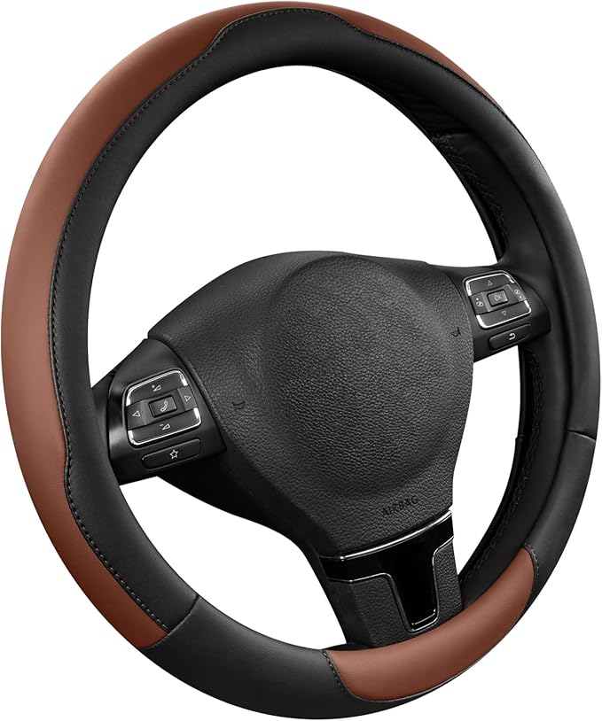 Road Comforts Steering Wheel Cover, Breathable Anti-Slip Leather Steering Wheel Cover, Universal Fit 14.5–15 Inch, Comfortabl