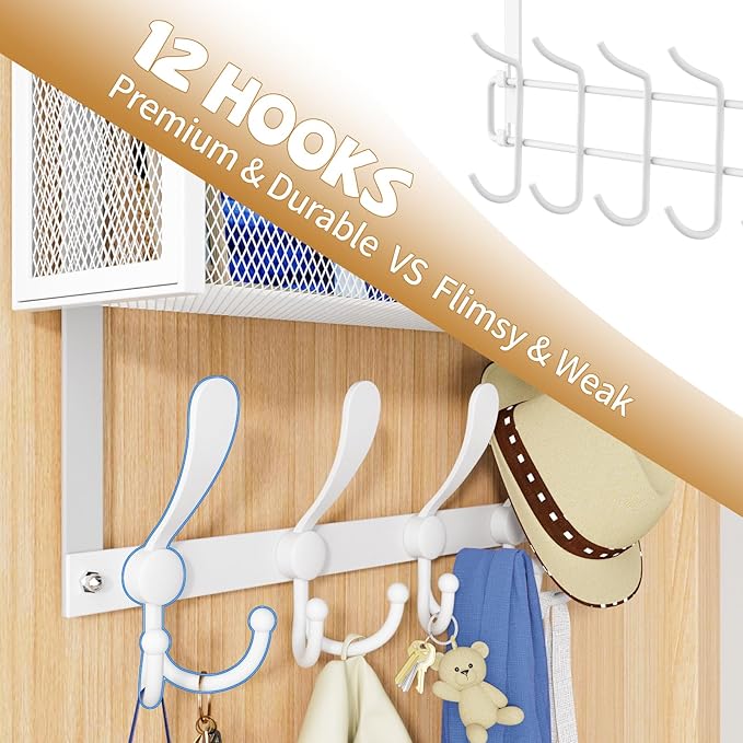 Kaiferty Over The Door Hooks Organizer, Coat Rack Over The Door Storage Hanger Towel Rack, Back of Door Storage Organizer for