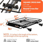 Roof Rack Basket 51″ X 36″ X 5″ Upgraded Universal Rooftop Cargo Basket, Heavy Duty 250LB Cargo Basket Car Roof Basket for SUV, Truck, Cargo Net with Attachment Hooks, 2pcs Ratchet Straps
