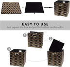 Posprica Storage Bins, Storage Cubes,13×13 Fabric Drawers Organizer Basket Boxes Containers (13×13×13/4pcs, Black/gold geomet