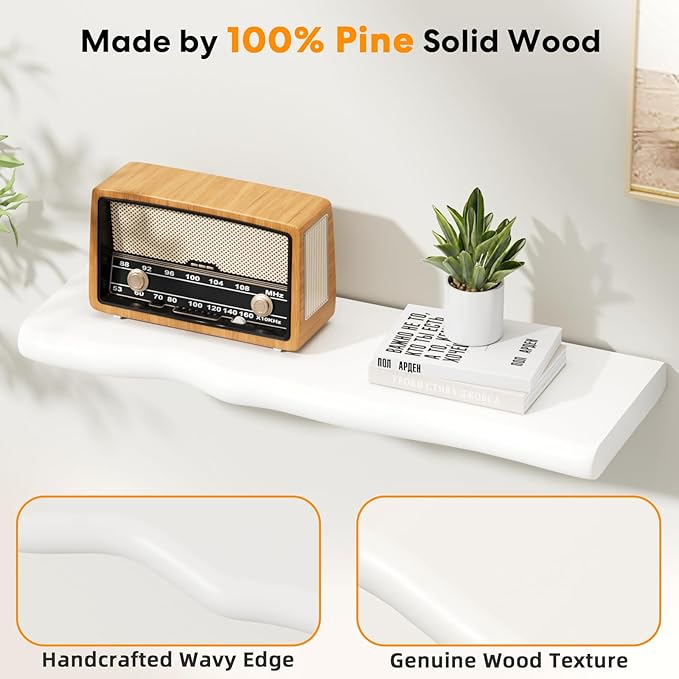 Floating Shelves for Wall Rustic Farmhouse 24 Inch Floating Shelf Bathroom Wooden Shelves for Wall Mounted Live Edge Pine She